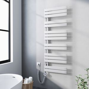 Meykoers Heizkörper mit Elektrisch Thermostat Badheizkörper, Weiß 140x50cm Handtuchwärmer mit 800W Heizstab für Bad Handtuchtrocknung und Heizung