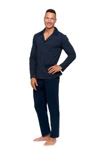 MORAJ Pánské bavlněné pyžamo s krátkým rukávem + pyžamové kalhoty - 5900-003 - Navy - 4XL