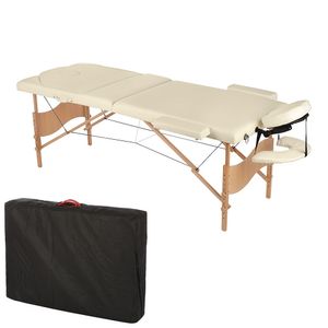 Mucola Massageliege 3 Zonen Massagebank klappbar Kosmetikliege Massagetisch mobile Therapieliege Holzgestell - Creme