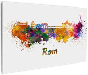 Wallario Premium Leinwandbild Städte als Aquarell - Skyline von Rom in Größe 60 x 90 cm