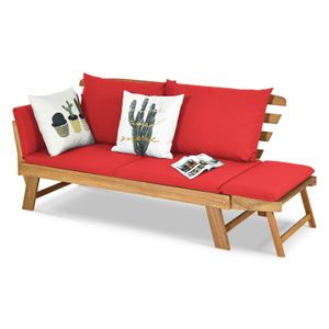 COSTWAY Gartenbank mit Liegefunktion, Gartensofa mit Auflagen und klappbaren Armlehne 198 x 75 x 75 cm Rot