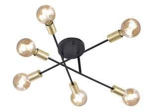 Trio Leuchten - Modern Industriedeckenlampe schwarz mit Messing 6 Leuchten - Sydney | Wohnzimmer | Schlafzimmer | Küche - Stahl Andere - LED geeignet E27
