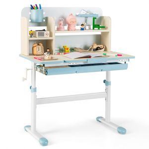 COSTWAY Kinderschreibtisch höhenverstellbar, Jugendschreibtisch Zeichentisch für 3–12 Jahre Kinder 80 x 51 x 110,5cm (Blau)