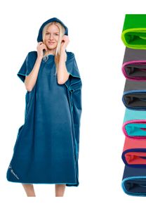 NirvanaShape ® Handtuch-Poncho für Erwachsene | Umziehhilfe & Handtuch zugleich, Farbe:Blau / Blauer Rand