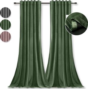 2 Stück Samt Vorhänge Blickdicht, Grün Kräuselband Vorhang, Verdickter Verdunkelung Thermo Samtvorhang Für Wohnzimmer Schlafzimmer, 132x213cm