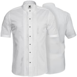 Trachtenhemd Businesshemd 2x5 Biesen Stehkragen Hemd Halbarm Baumwolle , Größe:L