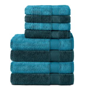 Komfortec 8er Handtuch Set aus 100% Baumwolle, 4 Badetücher 70x140 und 4 Handtücher 50x100 cm, Frottee , Weich,Groß, Türkis/Petrol
