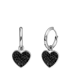 Lucardi - Damen Ohrringe aus Edelstahl, Herz mit Kristall, Schwarz - Ohrringe - Stahl - Silberfarbig -