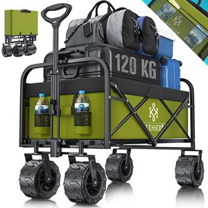 KESSER® Bollerwagen faltbar mit Breite Reifen Handwagen Transportkarre Gerätewagen | inkl. 2 Netztaschen | klappbar | Kunststoff-Reifen | bis 120 kg Tragkraft transportwagen Gartenanhänger