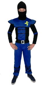 blaues Ninja Kostüm für Kinder - Größe 110-152 , Größe:122/128