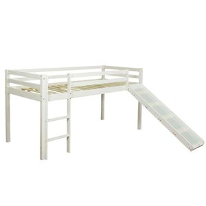 Homestyle4u 1434, Podkrovná posteľ so šmykľavkou, poschodová posteľ, detská postieľka biela, 90x200 cm