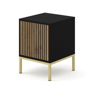 Nachttisch Ravenna F 41x40 cm SCHWARZ MATT / ARTISAN EICHE - Universal Tisch- Bürocontainer - Möbel für Schlafzimmer Büro - Gefräste Fronten - Goldrahmen