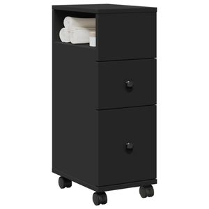 vidaXL Badschrank Schmal mit Rollen Schwarz Holzwerkstoff
