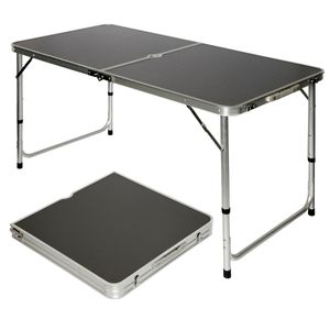 AMANKA Campingtischset 120x60cm aus Aluminium in Dunkelgrau | Höhenverstellbarer Klapptisch Reisetisch | praktisches Kofferformat