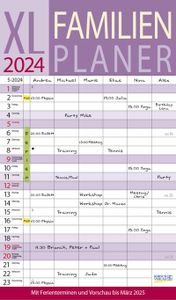 XL Familienplaner 2024: Familienkalender mit 6 breiten Spalten. Hochwertiger Familientimer mit Ferienterminen, extra Spalte, Vorschau bis März 2025 und nützlichen Zusatzinformationen.