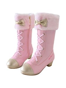 Mädchen Reißverschluss Up Amkle Stief Wandeln Prinzessin Hohe Booties Comfort Boge Schuhschuhe, Farbe: Rosa, Größe: 28