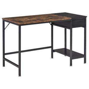 HOMCOM Schreibtisch mit Regal Computertisch Höhenverstellbar Bürotisch Spanplatte Metall Rustikales Braun+Schwarz 120 x 60 x 75 cm