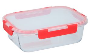 Alpina Vorratsdose - 1,5 Liter - Glas - Frischhaltedose - Aufbewahrung Küche - Glasbehälter mit Deckel - Geeignet für Gefrierschrank, Mikrowelle und Backofen - Transparent/ Rot