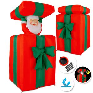 KESSER® Aufblasbarer Weihnachtsmann Geschenk Nikolaus 152cm Groß Springt-aus-der-Box Weihnachten LED Beleuchtet Deko inkl. Befestigungsmaterial Weihnachtsdekoration Weihnachtsdeko, Größe:152cm