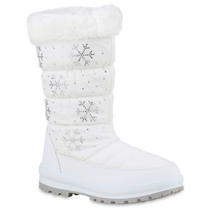 VAN HILL Damen Warm Gefütterte Winterstiefel Stiefel Bequeme Outdoor Schuhe 838196, Farbe: Weiß, Größe: 39
