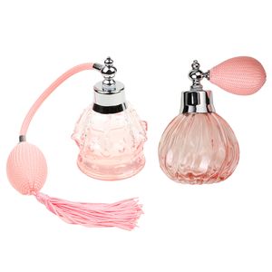 2x Vintage Kristall Parfüm Flasche Lange Birne Quaste Zerstäuber 100ml Rosa Farbe Rosa