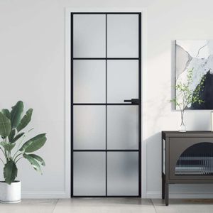 vidaXL Drzwi wewnętrzne slim czarne 76x201,5 cm szkło hartowane i aluminium vidaXL Drzwi wewnętrzne slim czarne 76x201,5 cm szkło hartowane i aluminium