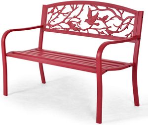 Gartenbank Metall, Garten Sitzbank Outdoor, Eisenbank für 2-3 Sitzer, Sitzbank mit Armlehnen, Parkbank Gartenmöbel (Rot)