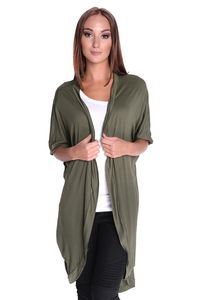 Damen Cardigan Poncho Mantel Lang Asymmetrisch 3/4 Arm; S/M; Khaki