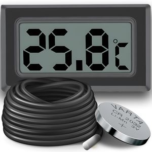 Thermometer mit LCD Mini Innenthermometer mit Kabel Fühler Kabel Temperatur Digital Raumthermometer Innen Aquarium Sensor Sonde Schwarz Retoo