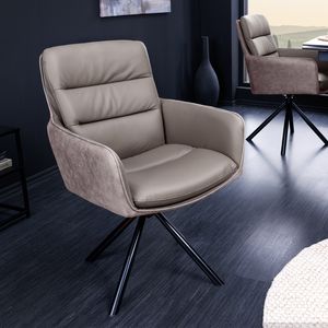 riess-ambiente Drehbarer Design Stuhl BIG GEORGE taupe Echtleder Microfaser mit Armlehne Retro Drehstuhl Esszimmerstuhl Konferenzstuhl