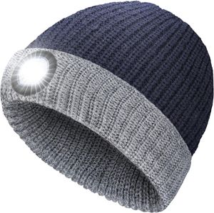 LED Mütze,Verbesserte Superhelle 5-LED-Leuchten und SOS-Funktion,Aufladbar USB für Männer und Frauen, Einstellbare Helligkeit Stirnlampe Mütze,Blau
