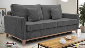3-sitzer Sofa COMFY - Couch in Cord mit Schlaffunktion und Bettkasten 214x104 (Farbe: Dunkelgrau)