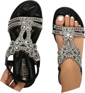 ASKSA Damen Glitzer Sandalen Sommer, Strass Sandalen Elegant Flach Schuhe, Schwarz, Groesse: 39 ASKSA Damen Glitzer Sandalen Sommer, Strass Sandalen Elegant Flach Schuhe, Schwarz, Groesse: 39