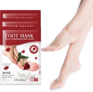 Fußmaske 3 Paar, Intensive Fußpflege Fußpeeling-Maske zur Entfernung von Hornhaut, Feuchtigkeitsspendende Fußpflege Socken für seidig weiche Füße -Rose