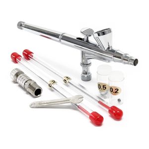 Wiltec Airbrush Pistole Typ 136T mit Double Action Funktion, Düse Ø 0,2-0,5 mm, 1 Farbbecher, Adapter für Modellbau, Nailart usw.