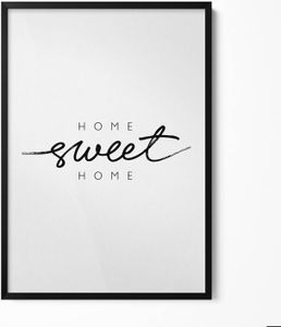 Dekoratives Schild für die Wohnung „Home, sweet home“– Wandbild mit Rahmen – Gerahmtes Bild  – Wanddekoration – 70x100 cm –  Schwarz Rahmen
