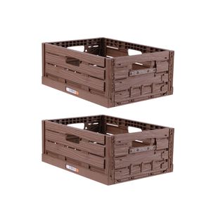 Stabile Faltbox "2er Pack" Holzdesign 40 x 30 x 16,3cm ( LxBxH ) Stapelbarer Faltbarer Einkaufskorb 16L - Robuste Klappkiste - Gemüsekiste Obstkiste