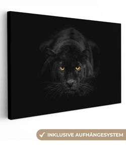 OneMillionCanvasses® - Leinwandbilder - 120x80 cm, Leopard - Augen - Schwarz, Wandbilder Kunstdruck Wanddekoration - Wanddekorationen - Wohnzimmer