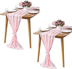 2 Stück, Chiffon-Tischläufer, 3 m, 73 x 305 cm, romantischer Hochzeitsläufer, durchscheinend, Hell-Pink, 300cm, 70cm