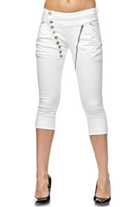 Elara Damen 3/4 Jeans Slim High Waist Capri Hose C9362K-1 White-40 (L)