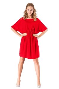Kleid Minikleid, 3/4 Arm mit Gummizug an der Taille ; Rot S/M 36/38