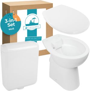 Calmwaters® Spülrandloses Stand WC mit 7 cm Erhöhung im Set mit WC Sitz mit Absenkautomatik und Spülkasten, 99000187