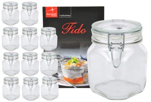 12er Set Einmachglas Bügelverschluss Original Fido 0,75L Vorratsgläser incl. Bormioli Rezeptheft