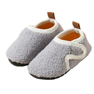 ASKSA Kinder Fleece Futter Hausschuhe Foam Pluesch Baumwolle Pantoffeln Antirutsch Hausschuh, Grau, Groesse: 32-33