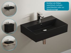 Aqua Bagno Design Waschbecken Aufsatzwaschbecken Hängewaschbecken Waschtisch aus hochwertiger Keramik eckig KS.AN.60 - 60 x 42 cm - Anthrazit matt