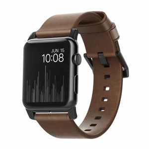 Nomad Strap Modern Leather für Apple Watch 42/44/45/49 mm - Schwarz Connector / Braun