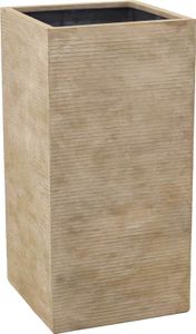 VIVANNO Pflanzkübel Fiberglas BLOCK Säule, Beige gestreift - 40x40x80 cm