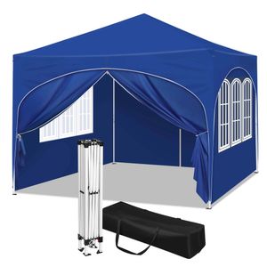 BukkitBow – Partyzelt mit Seitenwänden und runder Kante – faltbares Zelt – wasserdicht und wetterfest – Gartenpavillon – 300 x 300 cm – Blau