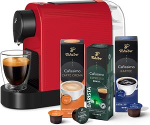 Tchibo Cafissimo „Pure plus“ Kaffeemaschine Kapselmaschine inkl. 30 Kapseln für Caffè Crema, Espresso und Kaffee, 0,8l, 1250 Watt, Rot