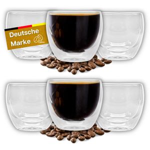 Felino® Espresso Gläser [6 Stück] [80ml] doppelwandige Kaffeegläser Thermogläser Glas Set doppelwandig für Kaffee, Cappuccino, Dessert